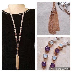 WHBM NWT Gold Tassel & Bead Long Statement Necklace